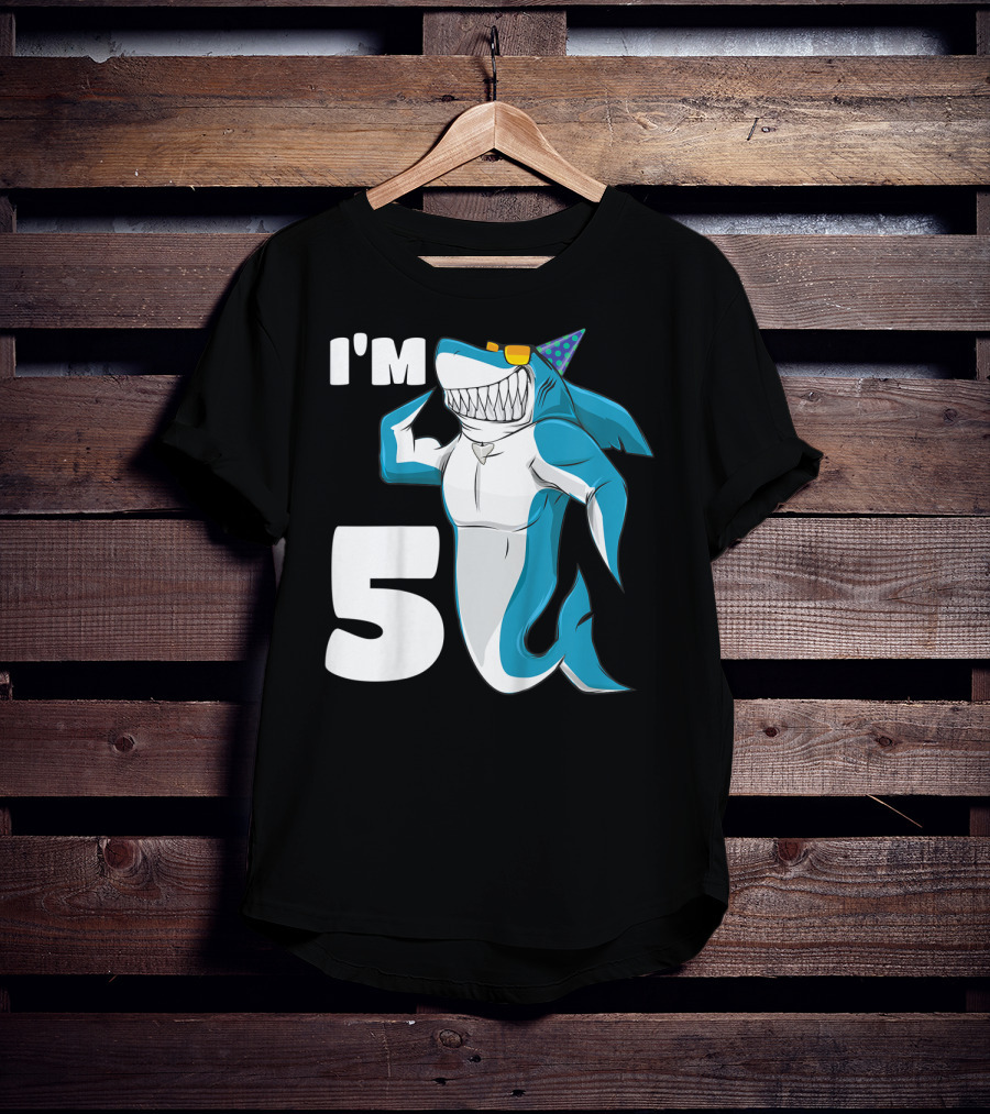 I'm 5 Muscle Shark Birthday Party Hat T-Shirt