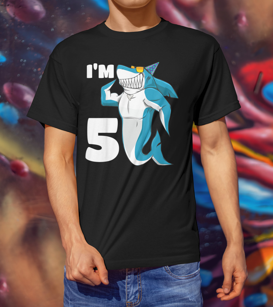 I'm 5 Muscle Shark Birthday Party Hat T-Shirt