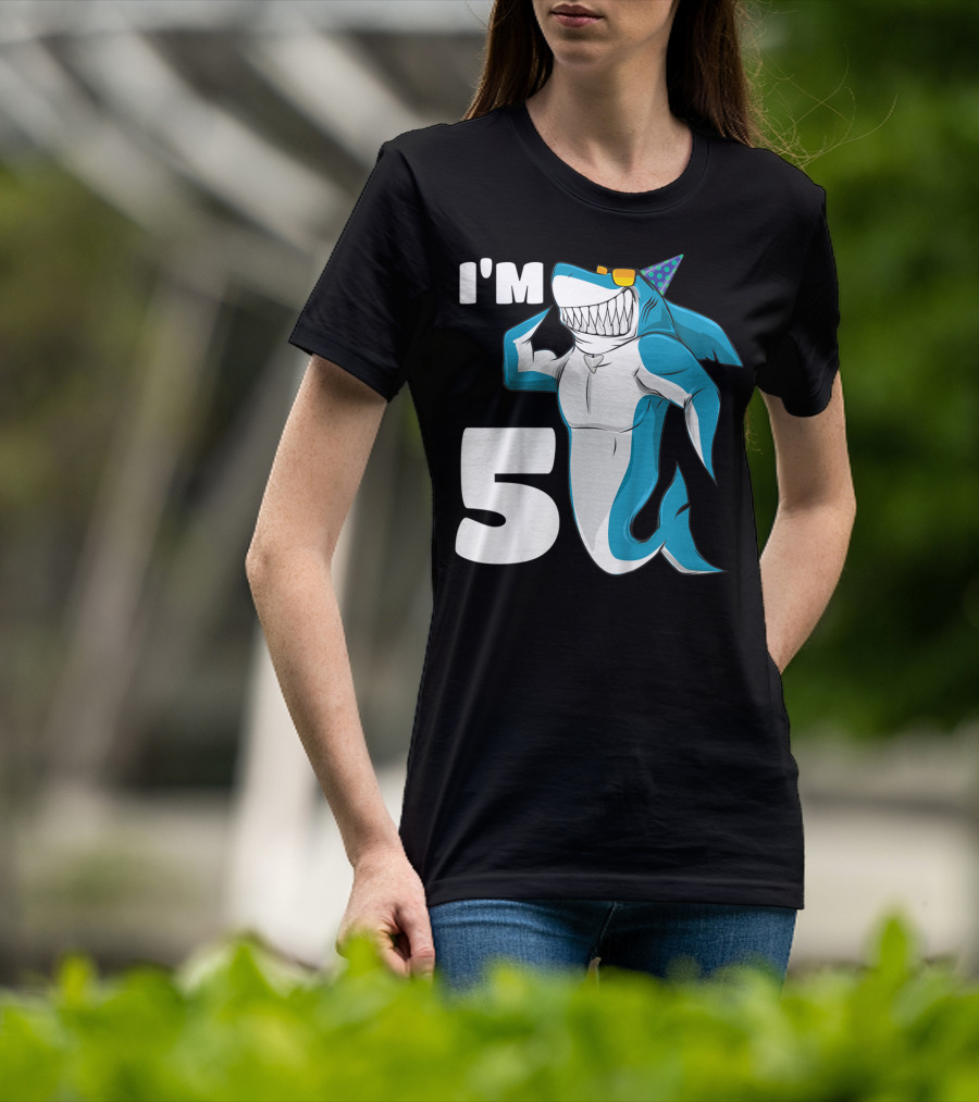 I'm 5 Muscle Shark Birthday Party Hat T-Shirt