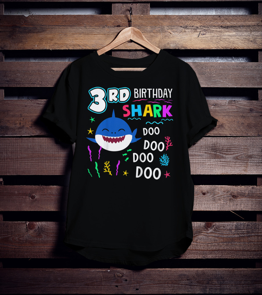 3Rd Birthday Shark Doo Doo Kids Happy 3 Years T-Shirt