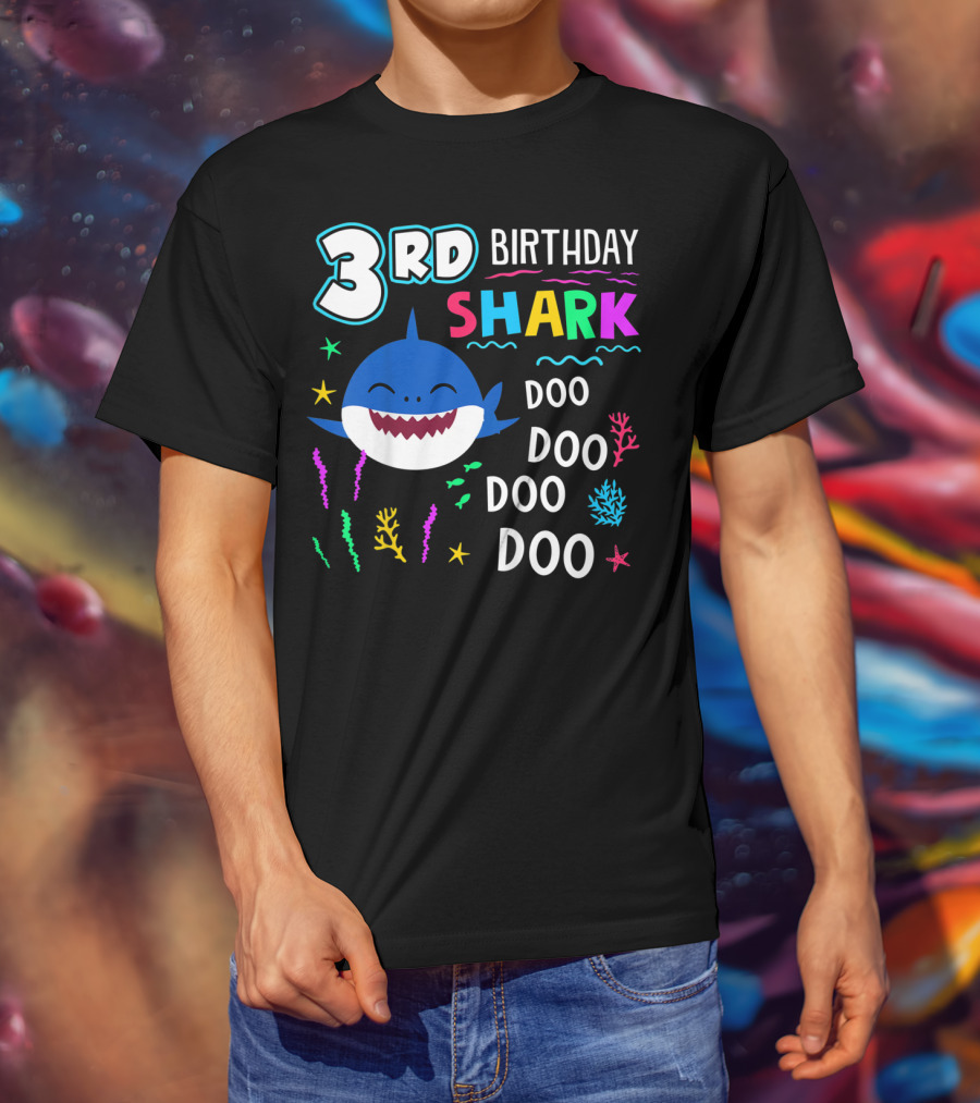 3Rd Birthday Shark Doo Doo Kids Happy 3 Years T-Shirt