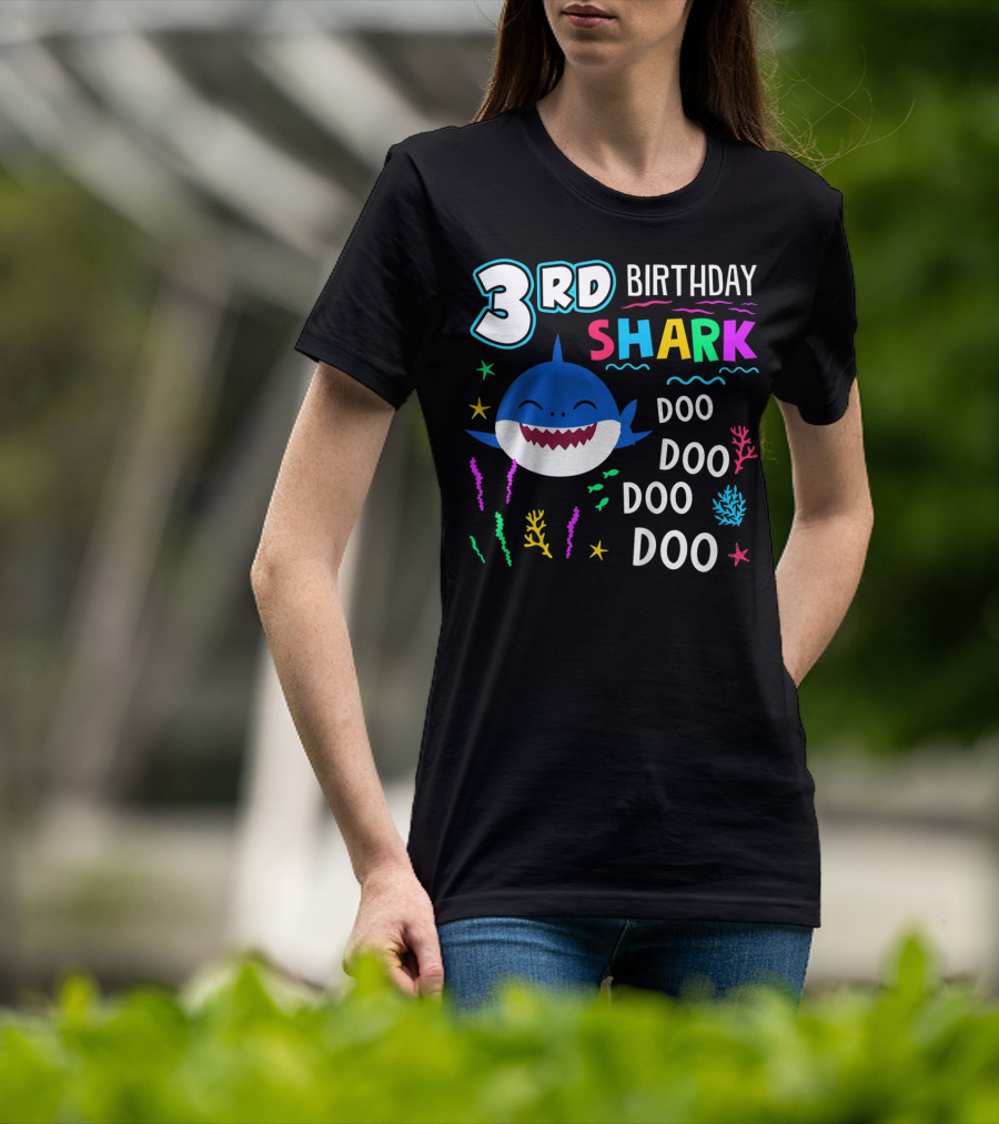 3Rd Birthday Shark Doo Doo Kids Happy 3 Years T-Shirt