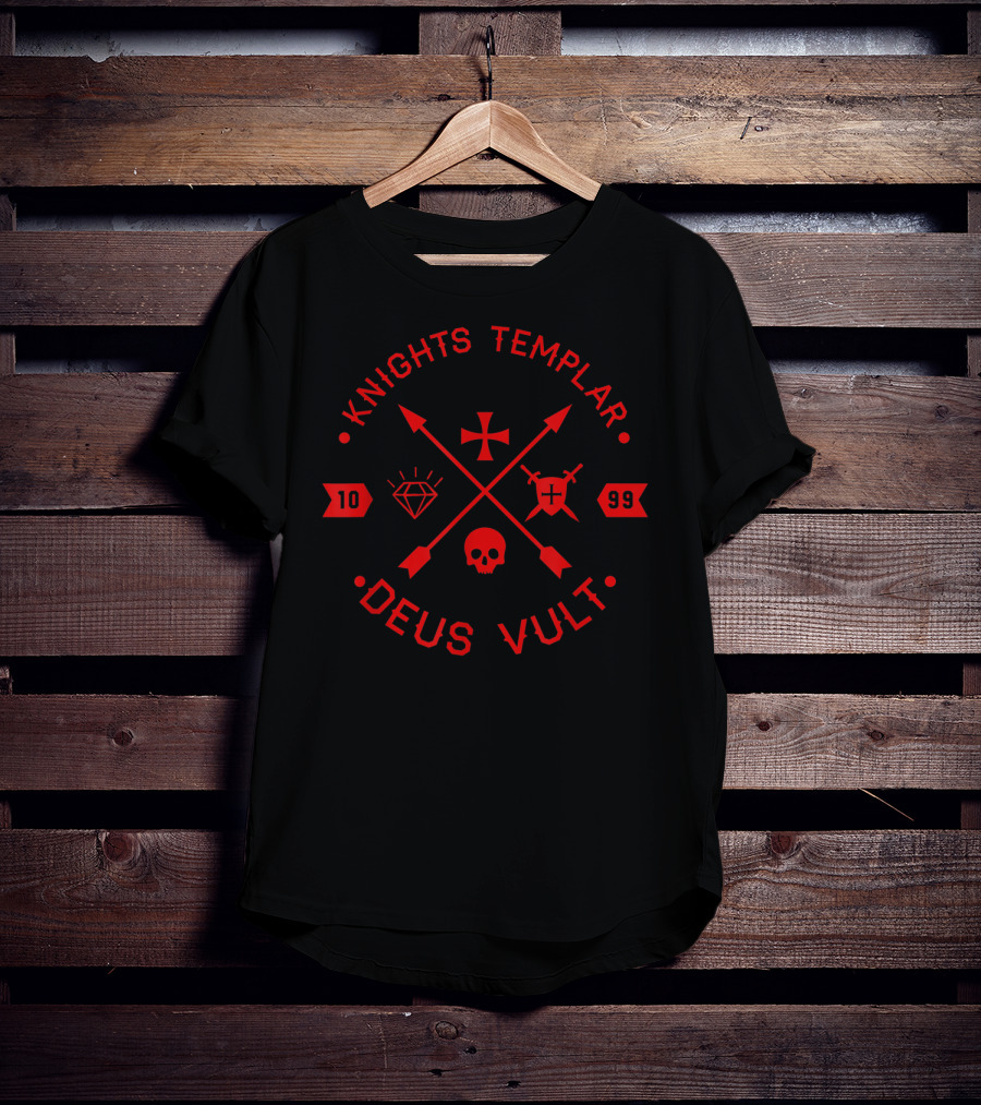 Knights Templar Deus Vult 1099 Cross Skull Diamond Shield T-Shirt