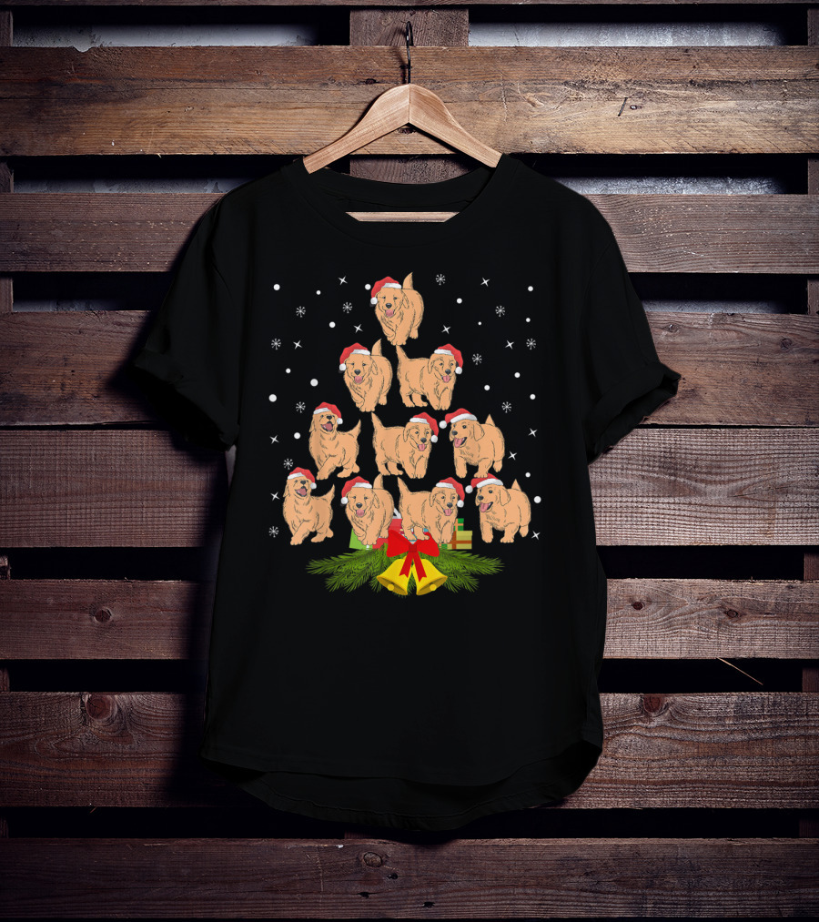 Labrador Puppies Santa Hats Christmas Tree Holiday Snowflakes Bells Gifts T-Shirt
