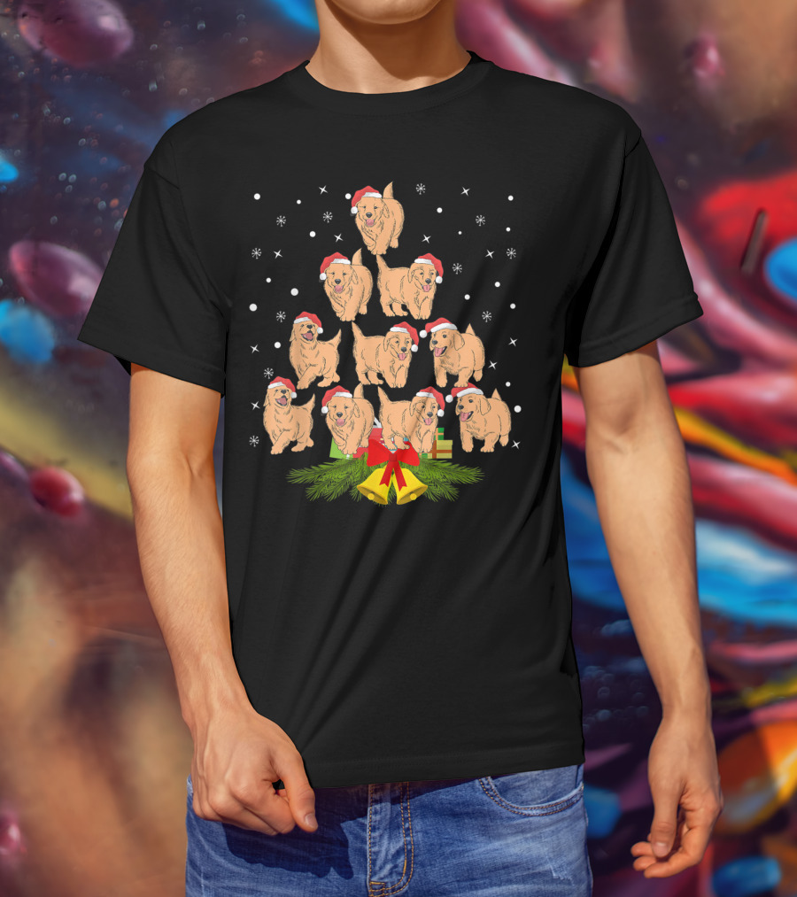 Labrador Puppies Santa Hats Christmas Tree Holiday Snowflakes Bells Gifts T-Shirt