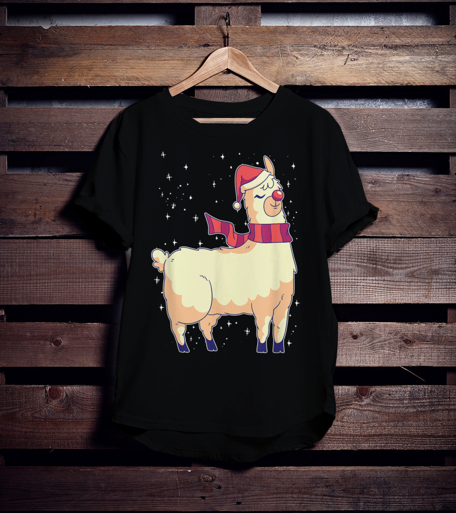 Llama Alpaca Reindeer Santa Claus Christmas Holiday T-Shirt