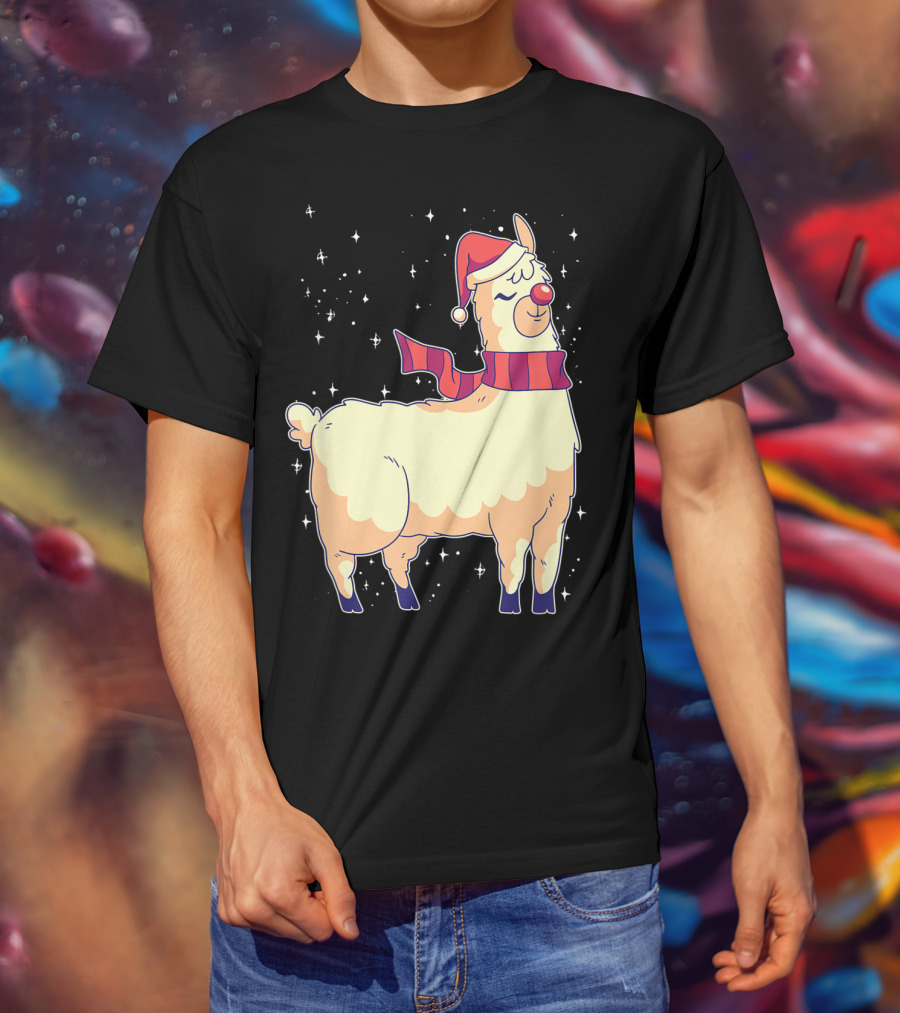 Llama Alpaca Reindeer Santa Claus Christmas Holiday T-Shirt
