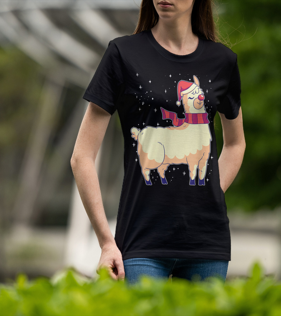 Llama Alpaca Reindeer Santa Claus Christmas Holiday T-Shirt