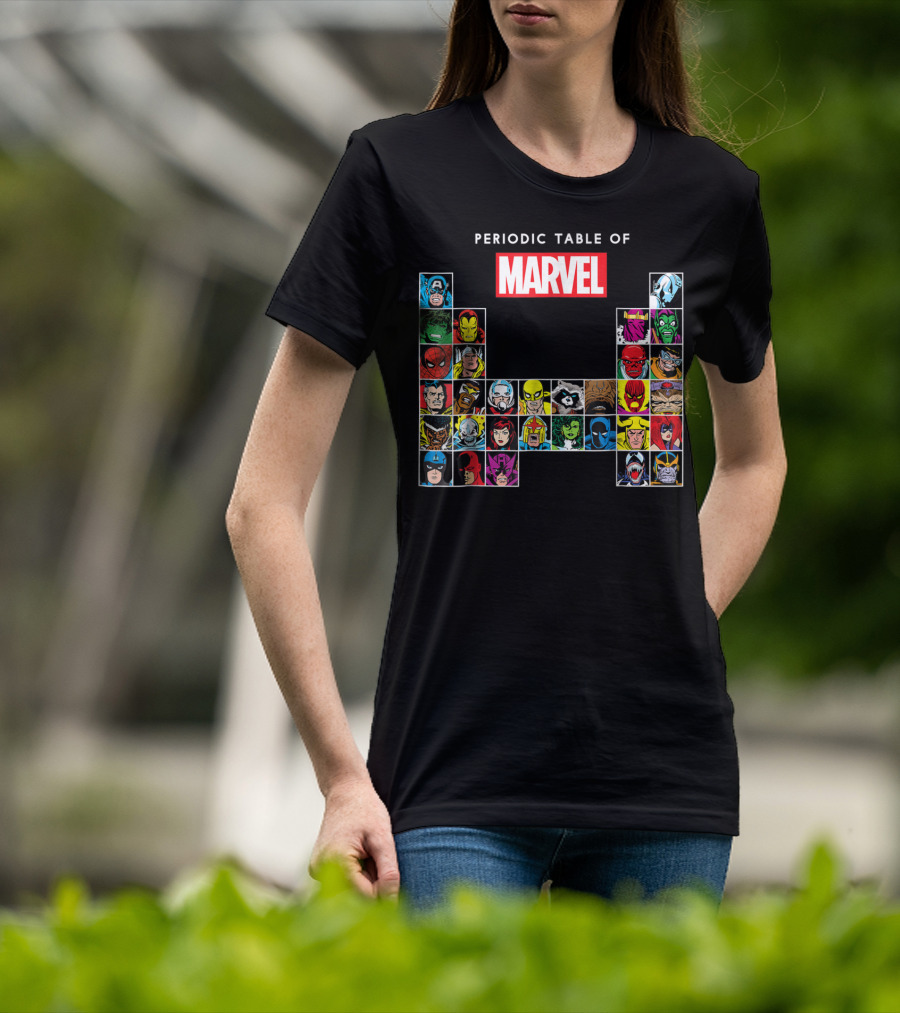 Periodic Table Of Marvel Heroes And Villains Classic Comic Characters T-Shirt