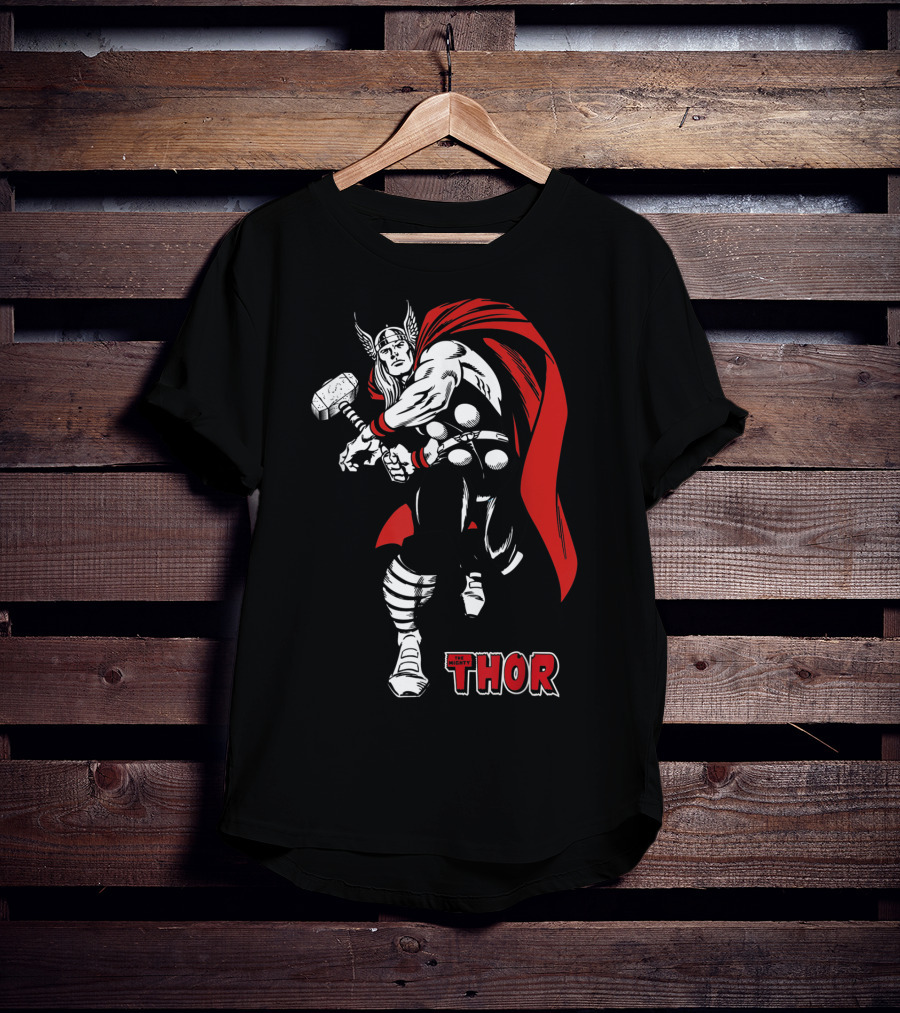Marvel Comics Thor Mighty Hammer Swing Red Cape T-Shirt