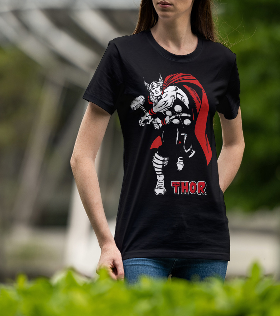 Marvel Comics Thor Mighty Hammer Swing Red Cape T-Shirt