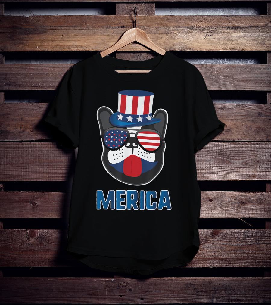 Merica Boston Terrier Dog Patriotic Uncle Sam Hat USA T-Shirt