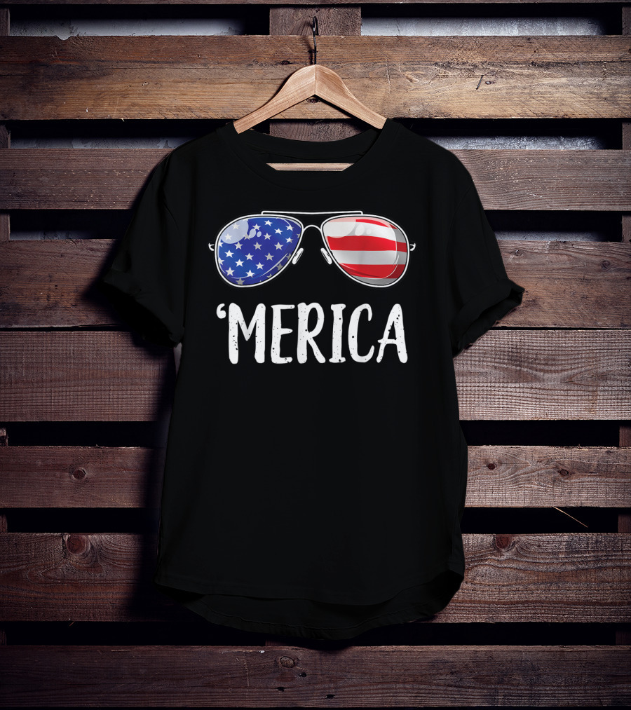 'Merica Sunglasses American Flag Fourth Of July T-Shirt
