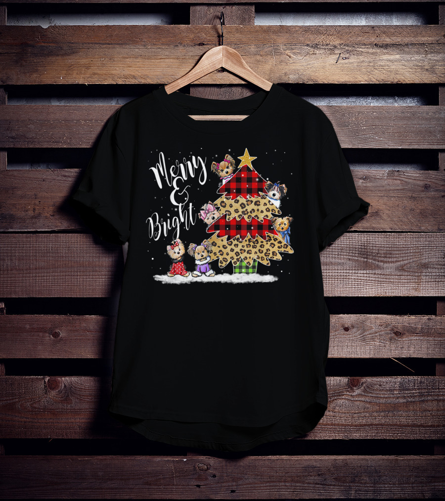 Merry Bright Plaid Leopard Christmas Tree Shih Tzu T-Shirt