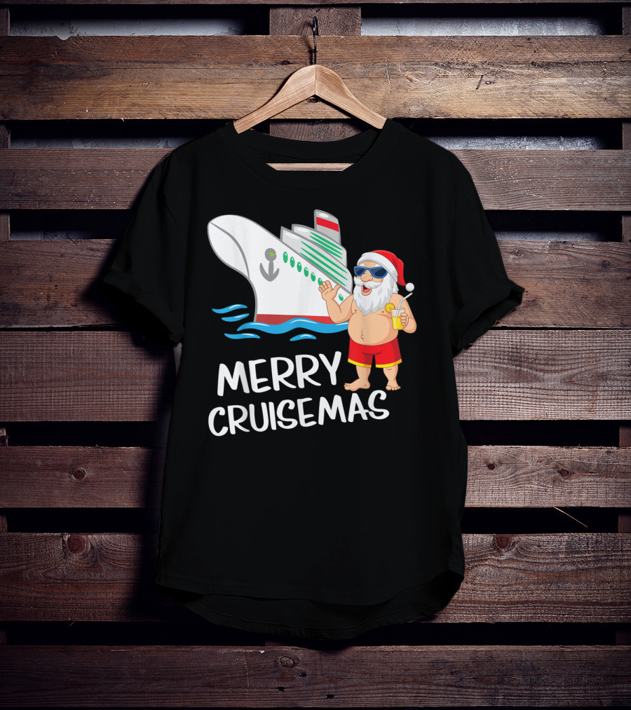 Merry Cruisemas Santa Claus Tropical Vacation Cruise Ship T-Shirt