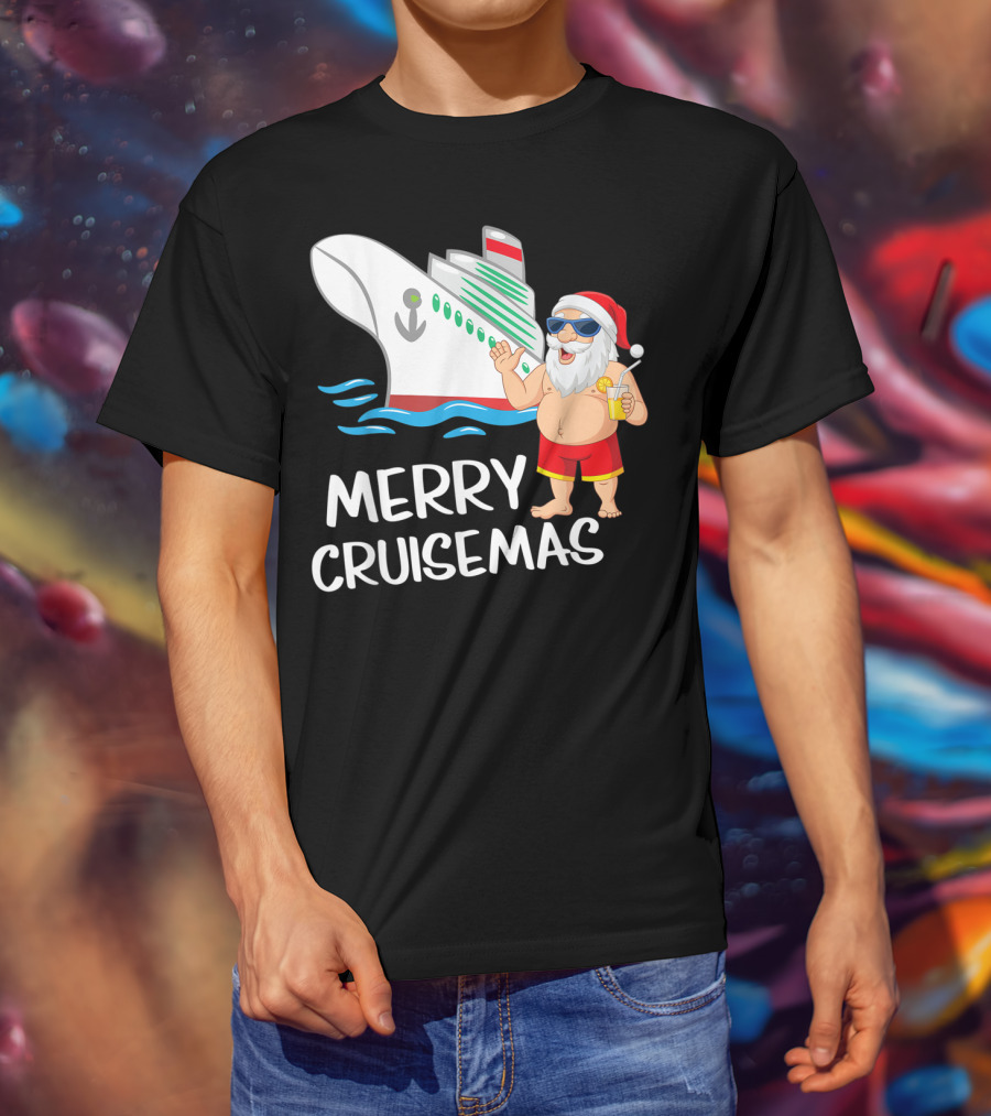 Merry Cruisemas Santa Claus Tropical Vacation Cruise Ship T-Shirt