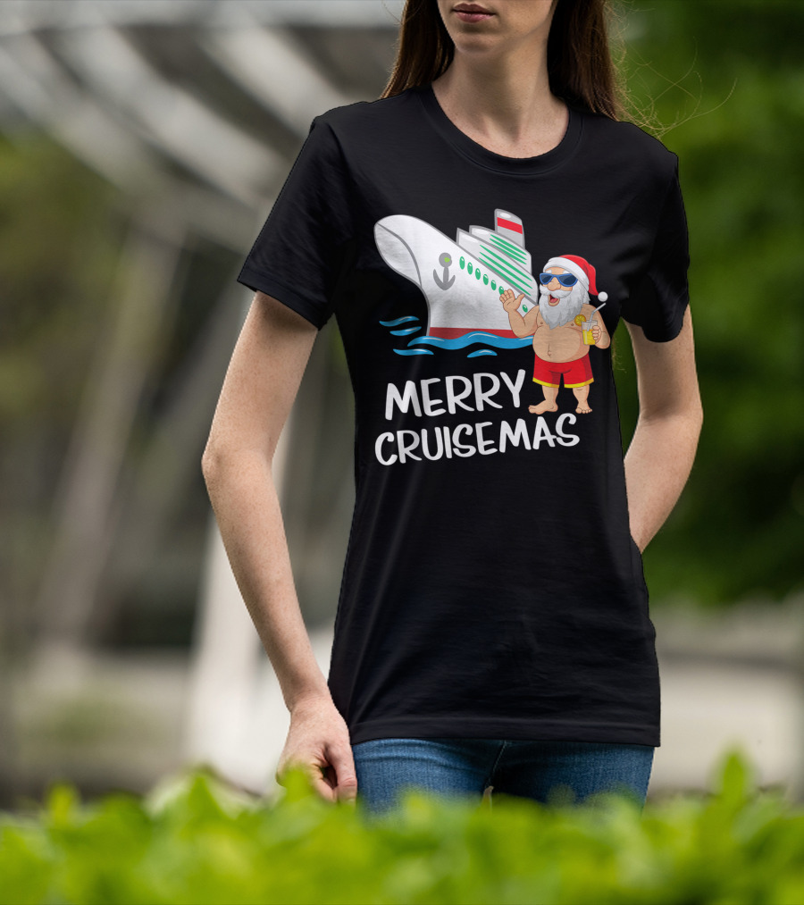 Merry Cruisemas Santa Claus Tropical Vacation Cruise Ship T-Shirt