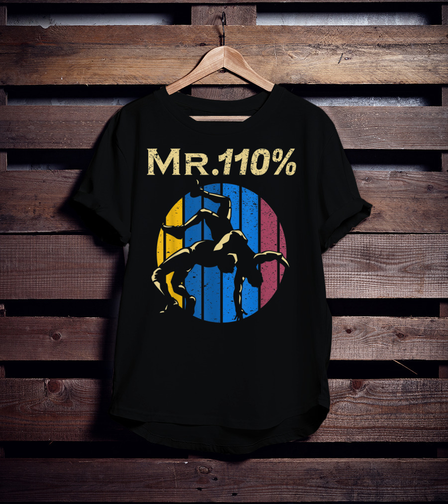 Mr 110% Wrestler Wrestling Vintage Retro Stripes T-Shirt