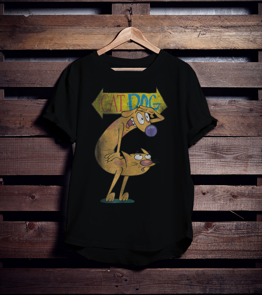 Nickelodeon CatDog Characters With Yellow Direction Arrow T-Shirt