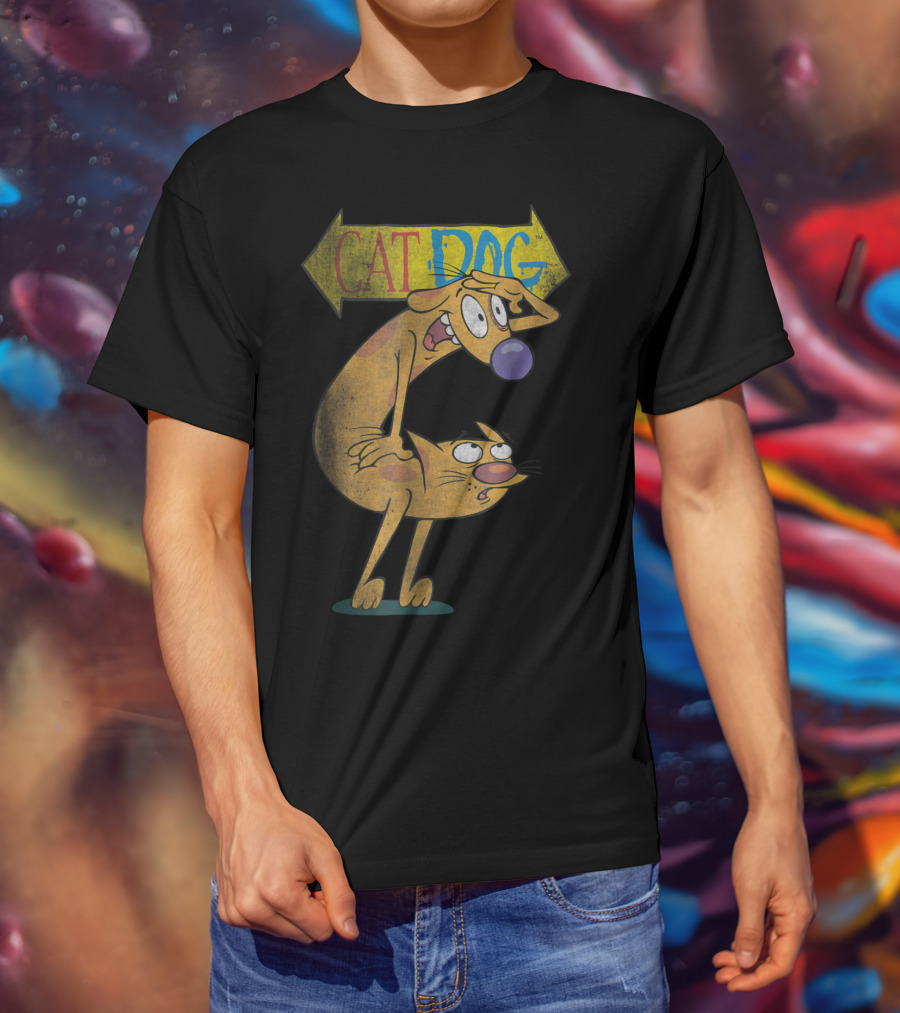 Nickelodeon CatDog Characters With Yellow Direction Arrow T-Shirt