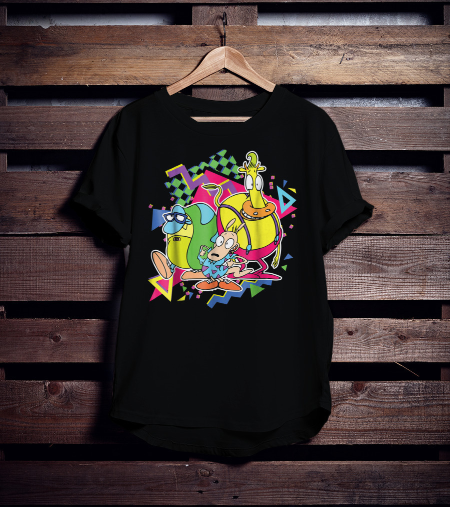 Nickelodeon Rocko's Modern Life 90's Characters With Geometric T-Shirt