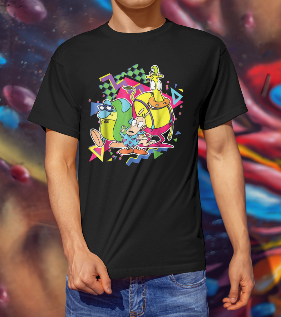 Nickelodeon Rocko's Modern Life 90's Characters With Geometric T-Shirt