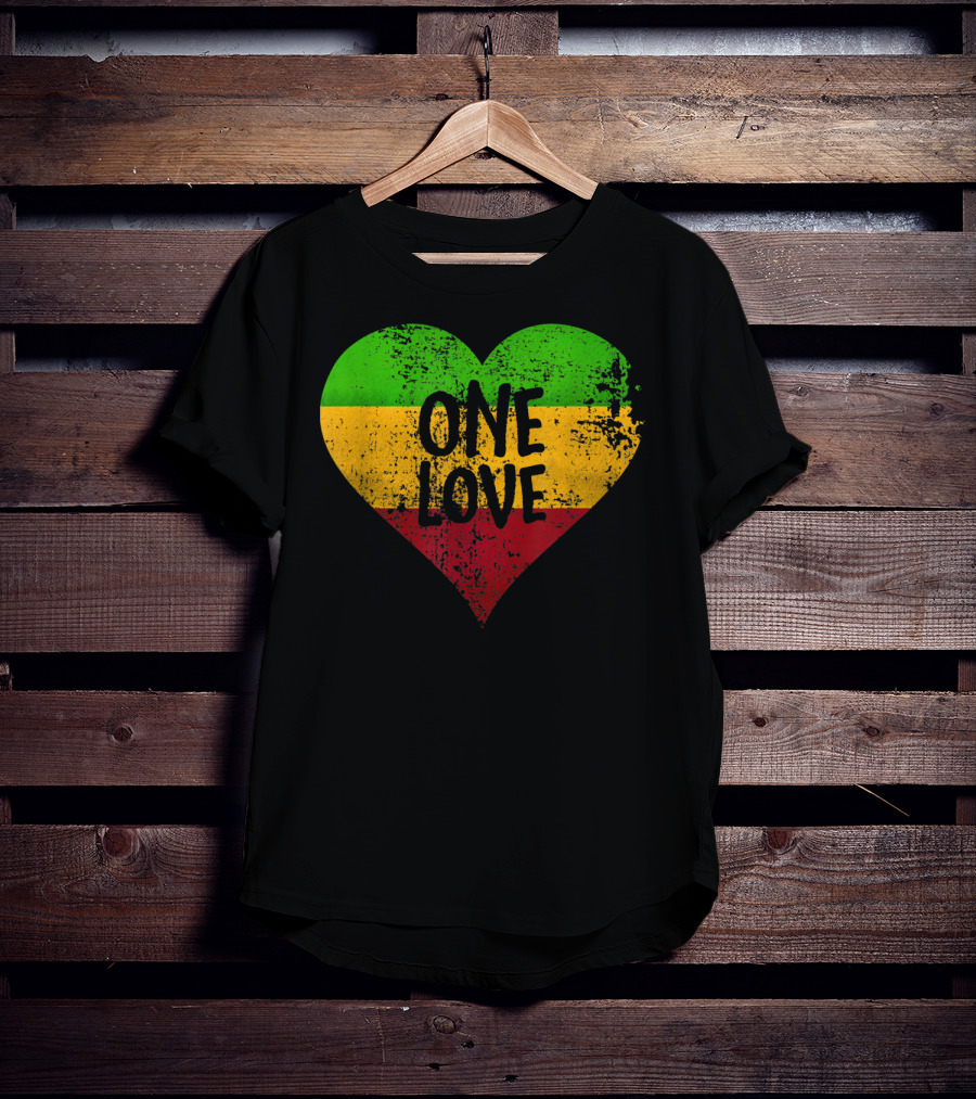 One Love Heart Rastafari Colors Jamaica T-Shirt