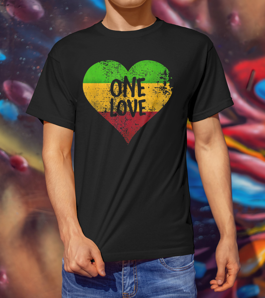 One Love Heart Rastafari Colors Jamaica T-Shirt