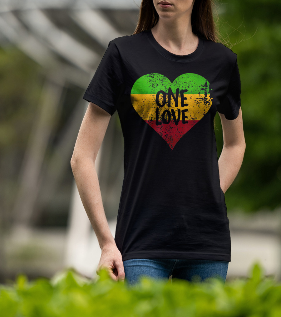 One Love Heart Rastafari Colors Jamaica T-Shirt
