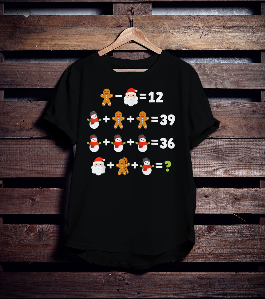 Gingerbread Santa Snowman Christmas Math Puzzle Equation Mystery T-Shirt
