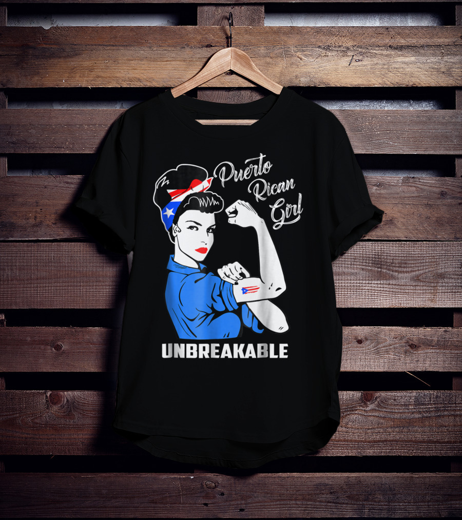 Puerto Rican Girl Unbreakable Rosie The Riveter Flag Tattoo Heritage T-Shirt