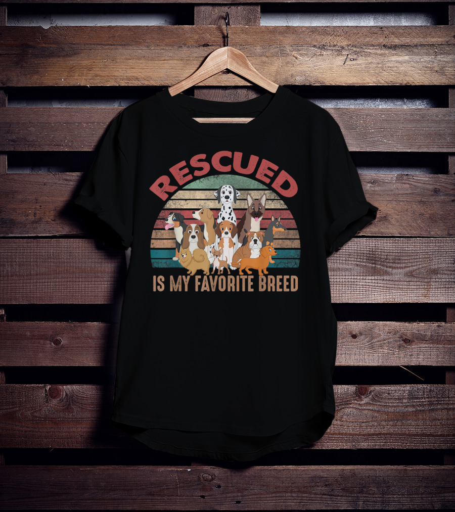 Rescued Is My Favorite Breed Funny Rescue Dog Lovers Retro Pet T-Shirt