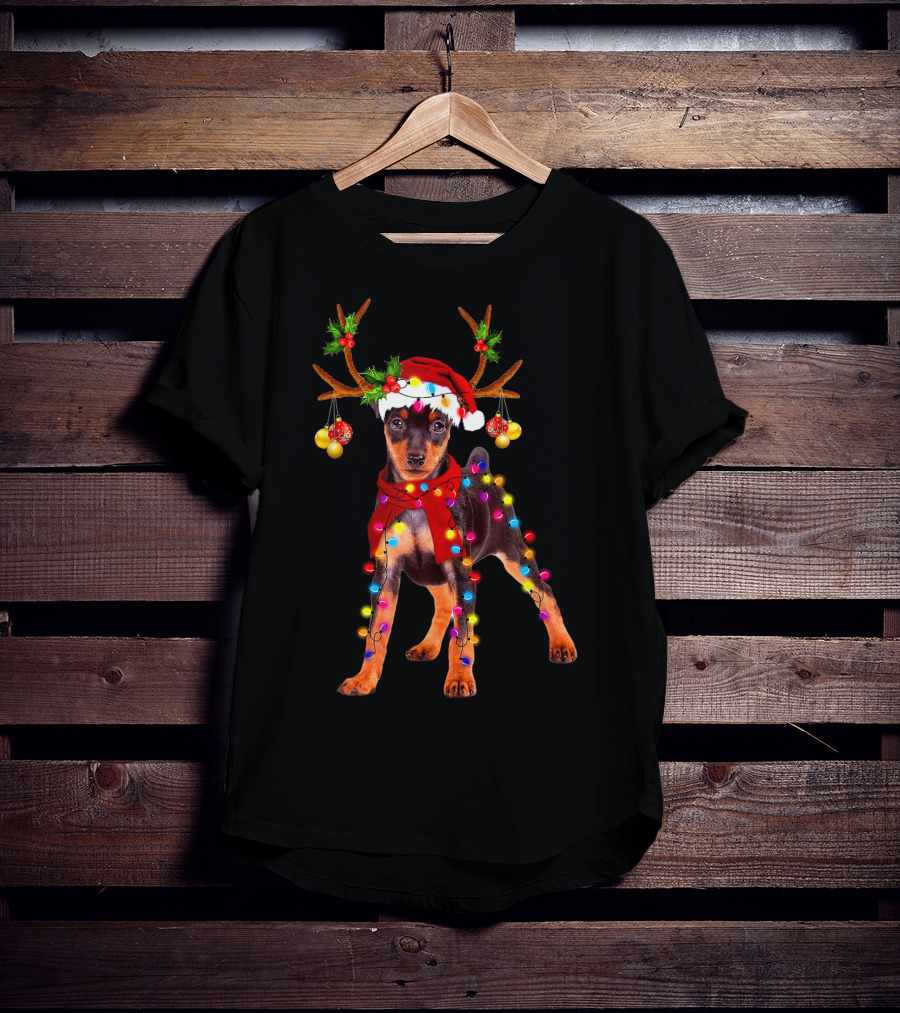 Santa Min Pin Reindeer Festive Lights T-Shirt