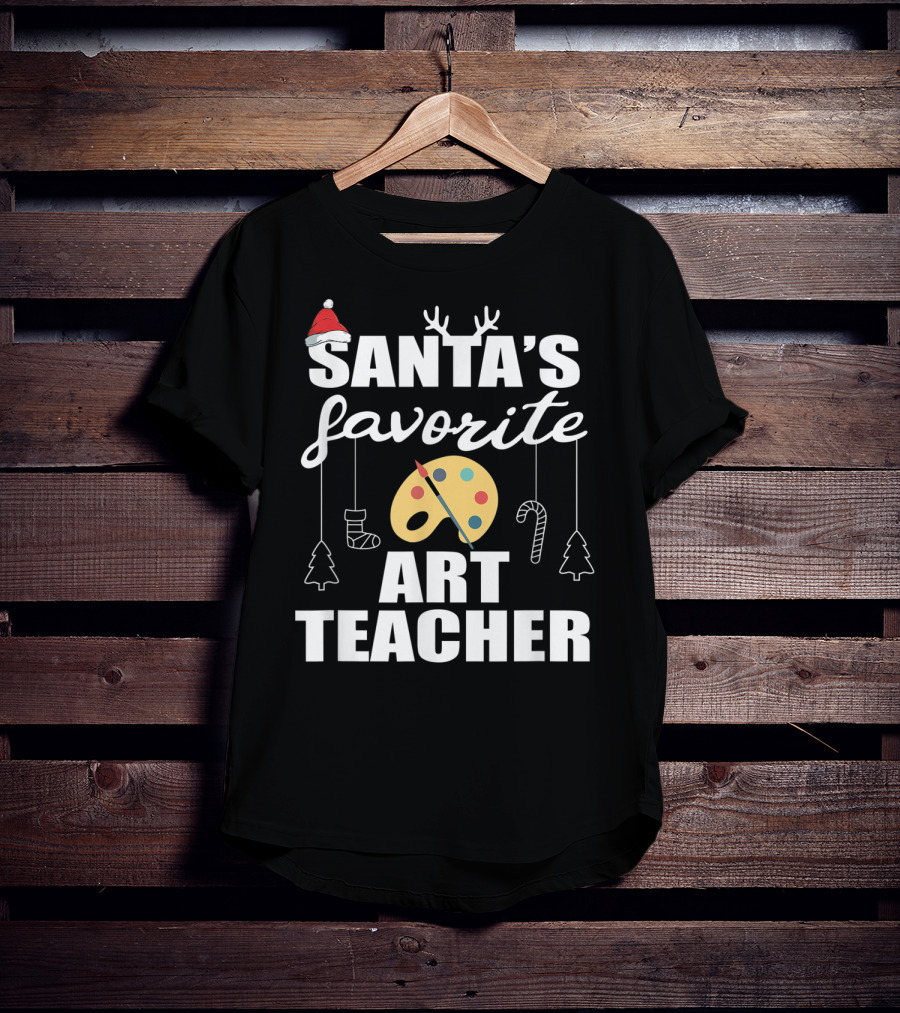 Santa's Favorite Art Teacher Christmas Trees Candy Canes Palette T-Shirt
