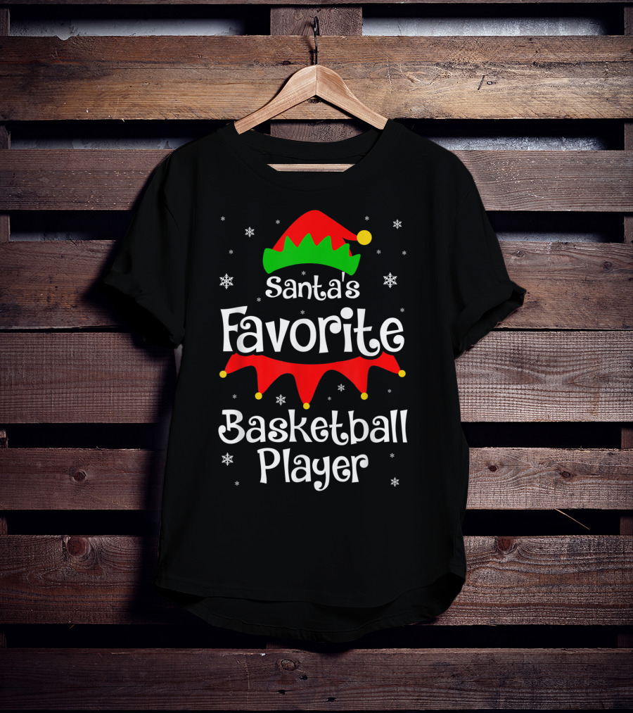 Santa's Favorite Basketball Player Christmas Snowflakes Elf Hat T-Shirt
