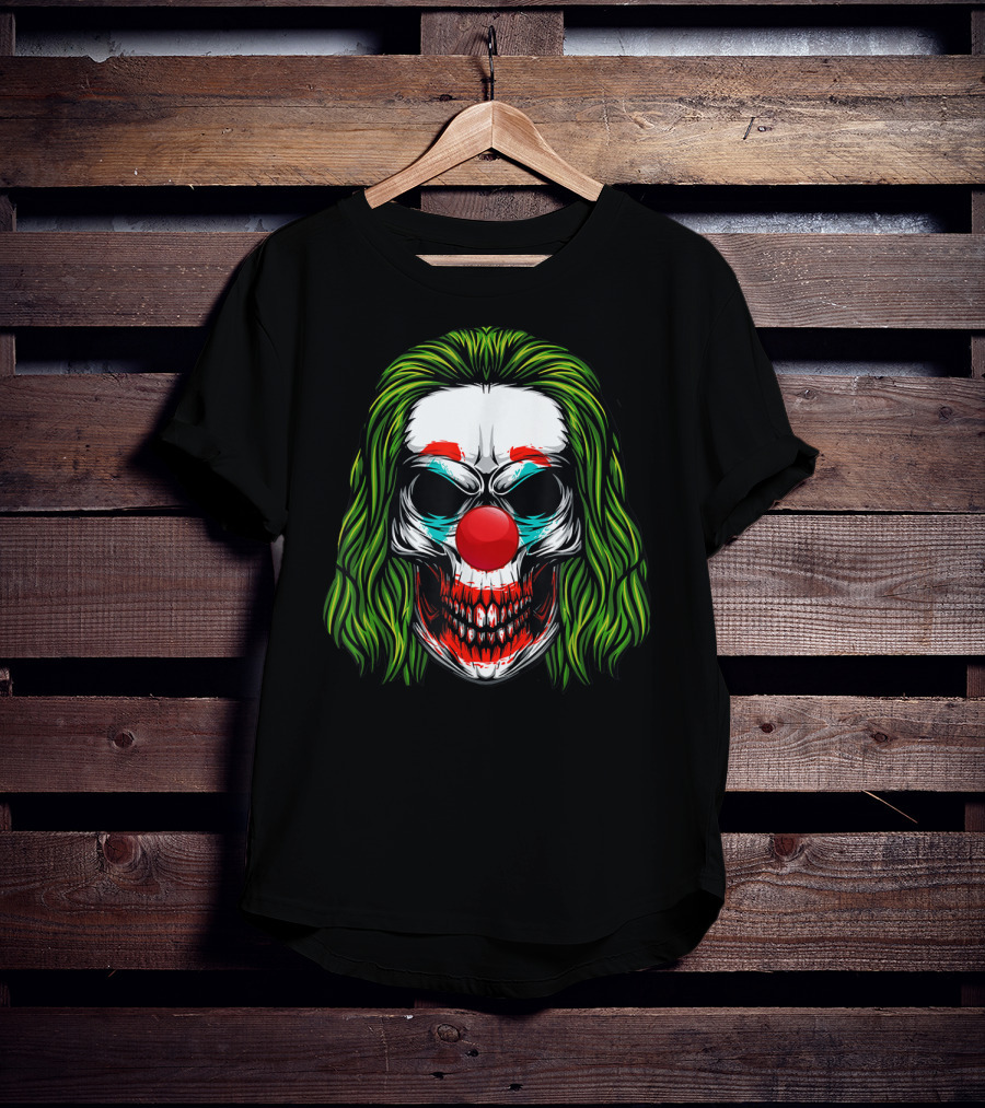 Scary Clown Skull Horror With Green Hair And Red Nose T-Shirt