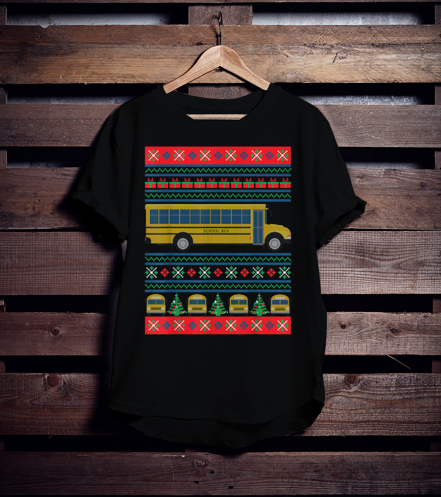 School Bus Ugly Christmas Sweater Driver Holiday T-Shirt