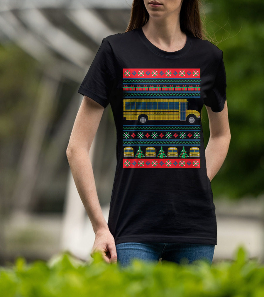 School Bus Ugly Christmas Sweater Driver Holiday T-Shirt