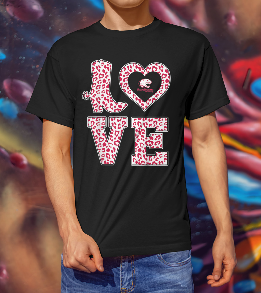 South Alabama Jaguars Leopard Print Love Logo Graduation T-Shirt