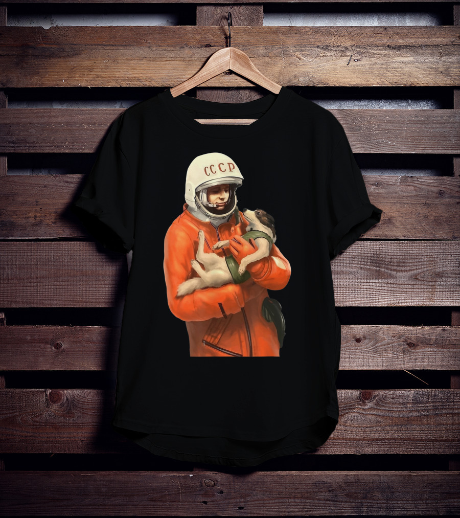 Soviet Space Gagarin USSR CCCP Cosmonaut With Dog In Orange Suit T-Shirt