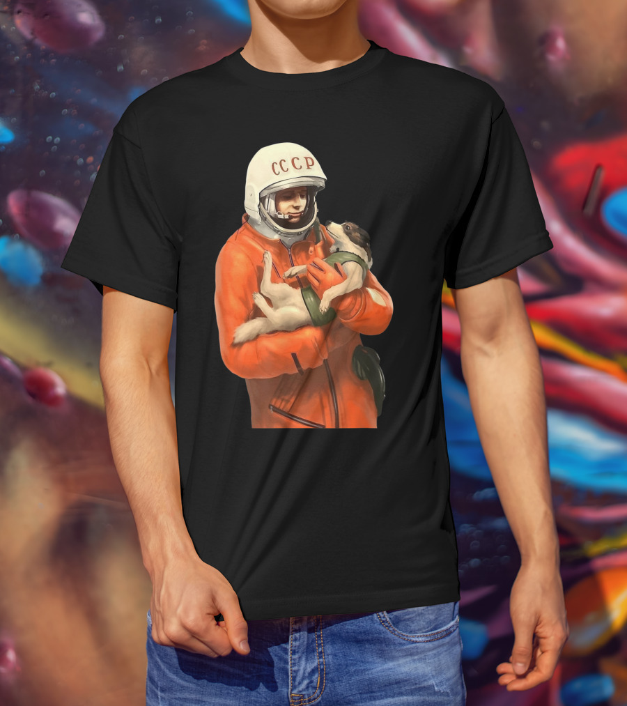 Soviet Space Gagarin USSR CCCP Cosmonaut With Dog In Orange Suit T-Shirt