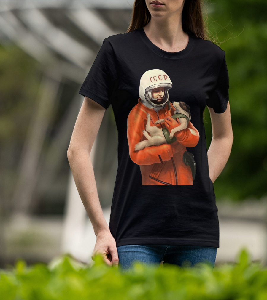 Soviet Space Gagarin USSR CCCP Cosmonaut With Dog In Orange Suit T-Shirt
