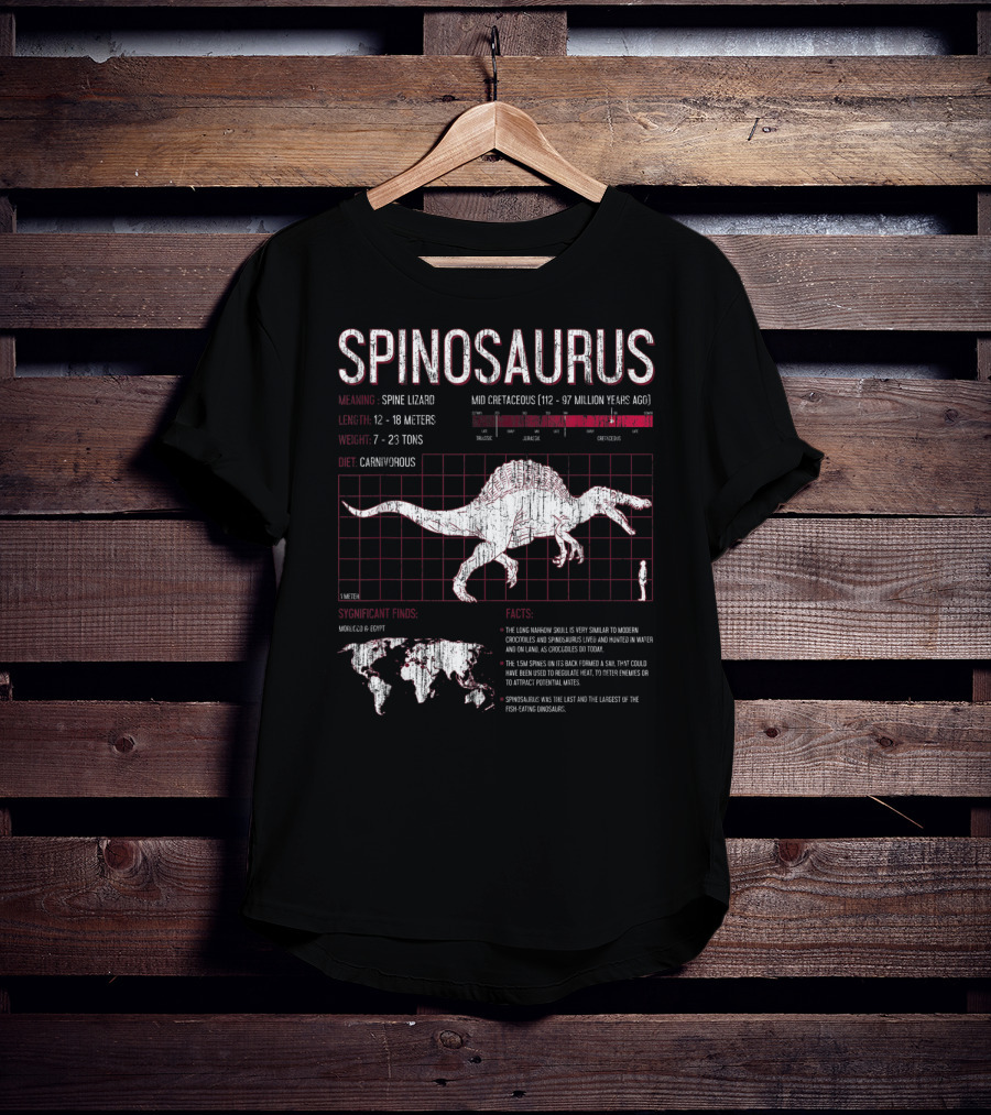 Spinosaurus Dinosaur Meaning Length Weight Diet Facts Mid Cretaceous Period T-Shirt