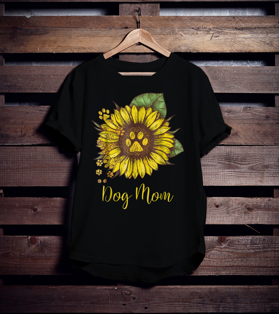 Sunflower Paw Print Dog Mom T-Shirt