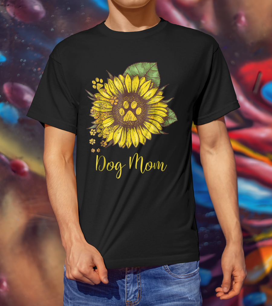Sunflower Paw Print Dog Mom T-Shirt