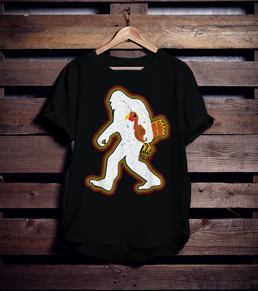 Thanksgiving Bigfoot Silhouette With Turkey T-Shirt
