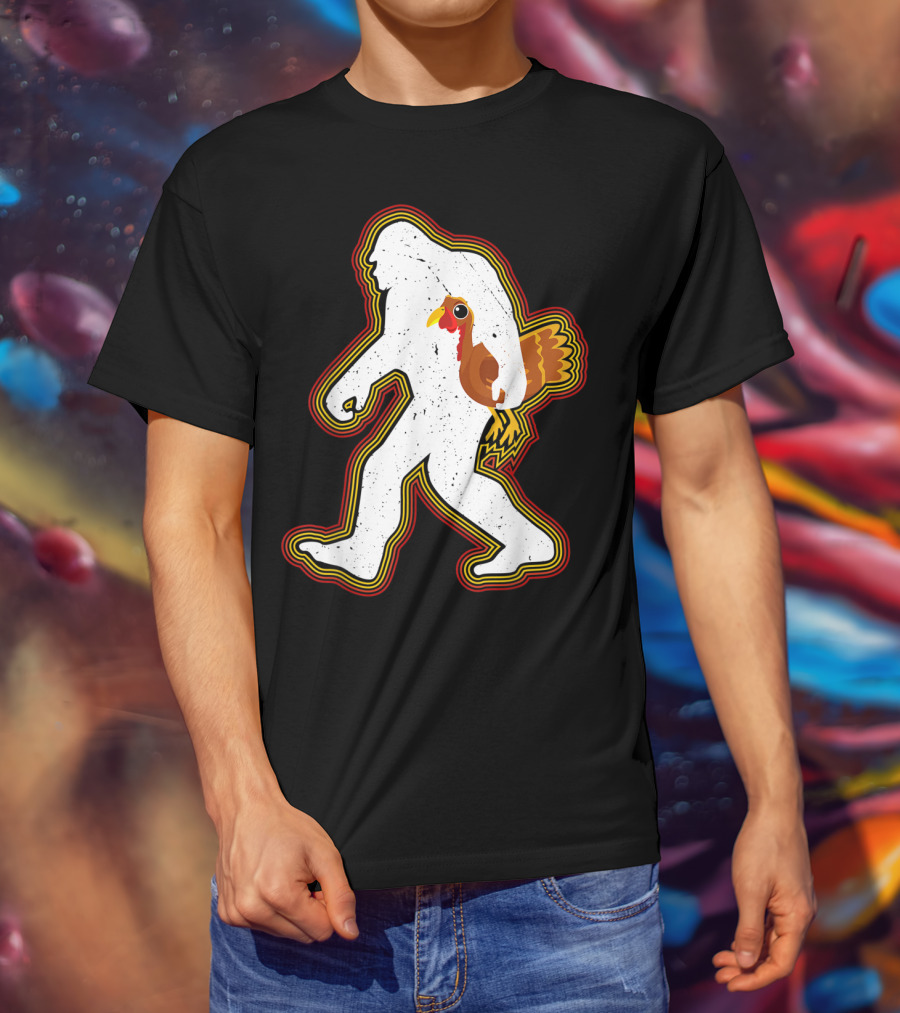 Thanksgiving Bigfoot Silhouette With Turkey T-Shirt