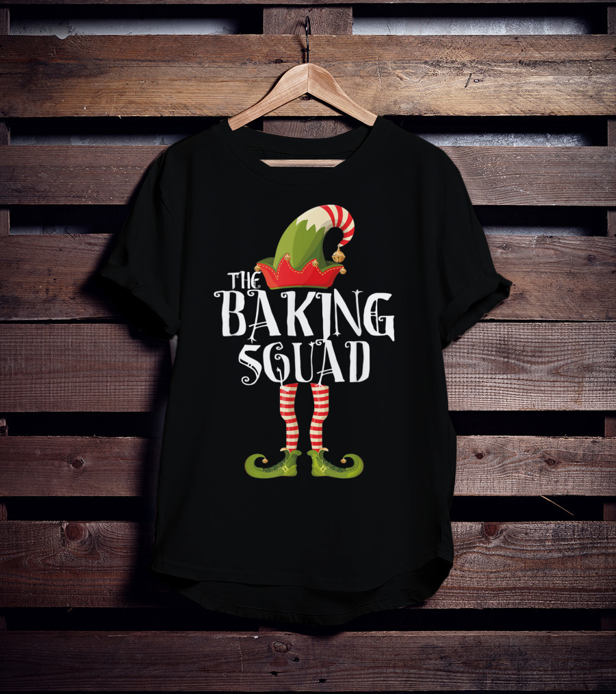 The Baking Squad Elf In Striped Stockings And Festive Hat T-Shirt