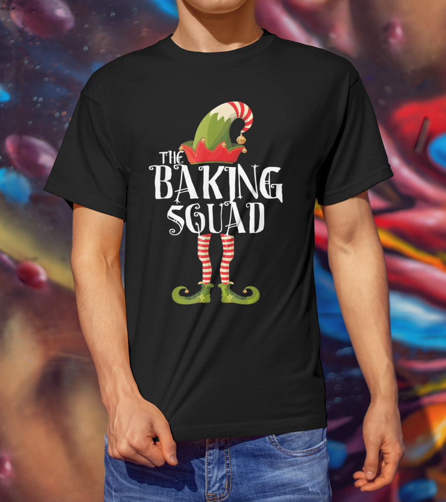 The Baking Squad Elf In Striped Stockings And Festive Hat T-Shirt
