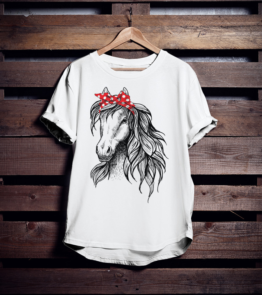Cute Horse Red Polka Dot Bandana Headband Horse Lovers T-Shirt